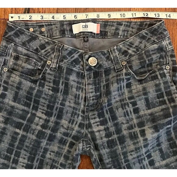 Cabi Grid Skinny Jeans #3047 Stretch Blue Tie Dye Plaid Denim Pant Womens 2 Boho - Picture 4 of 11